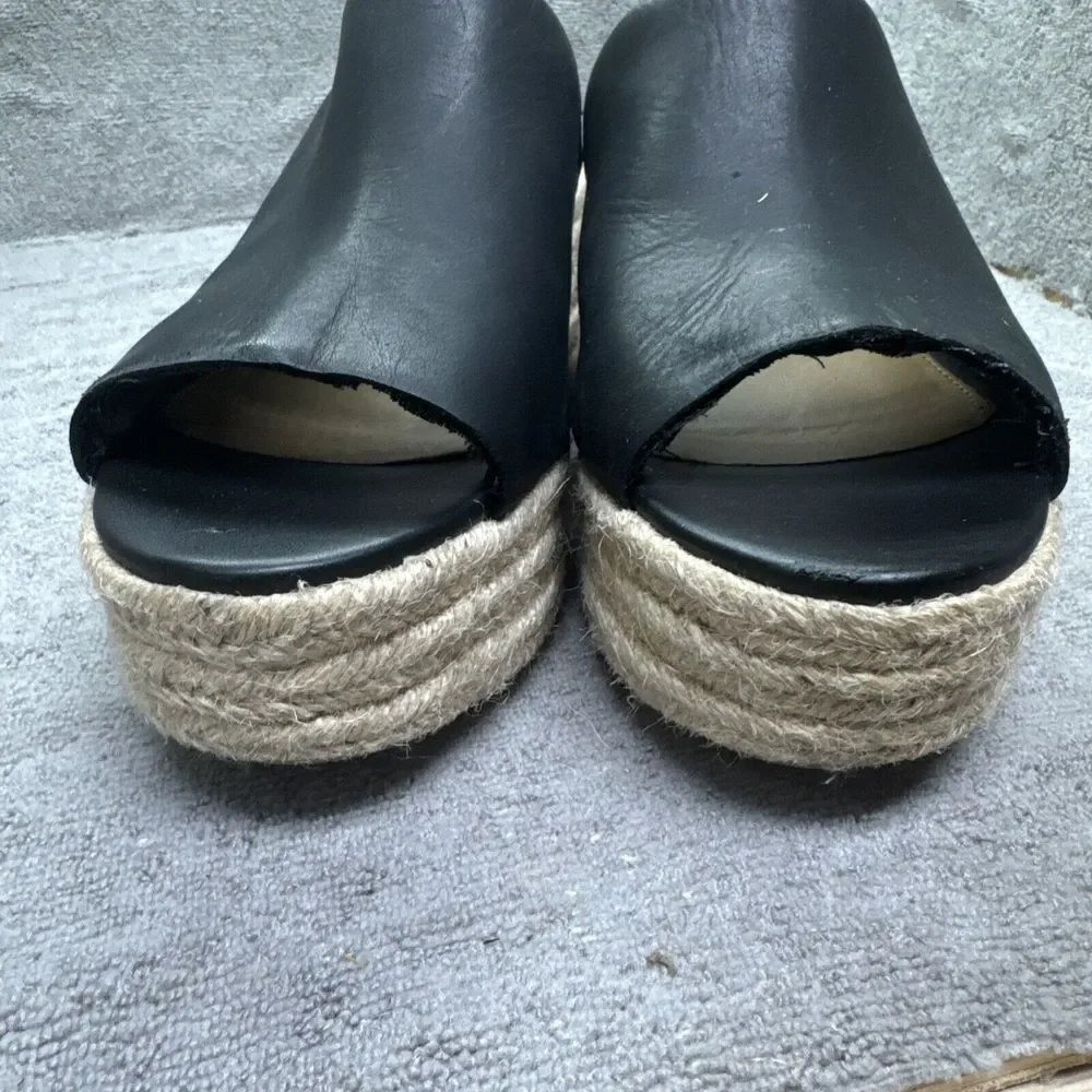 Ravello Leather Platform Espadrille Slides Womens 8 Black‎ Heels Slip On Slides
